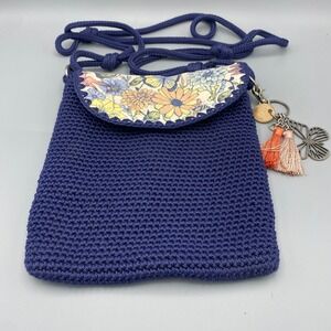 Sakroots Navy Crochet Floral Butterfly Crossbody Phone Bag Tassel Charm